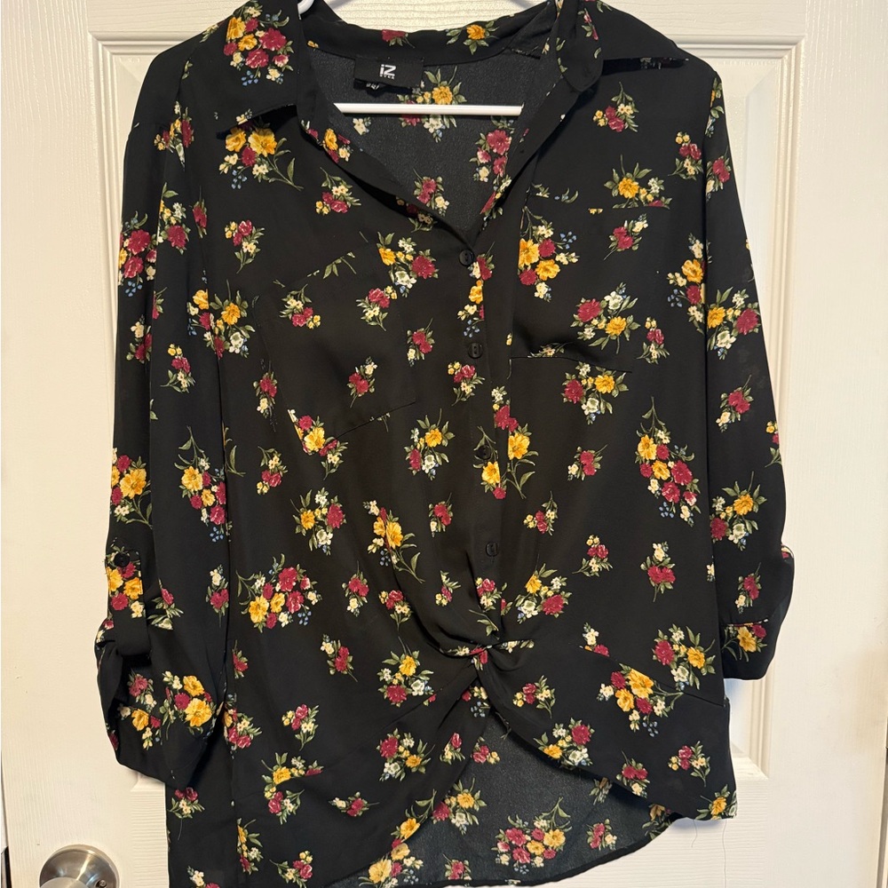 Iz Byer Black Floral Button Down Shirt